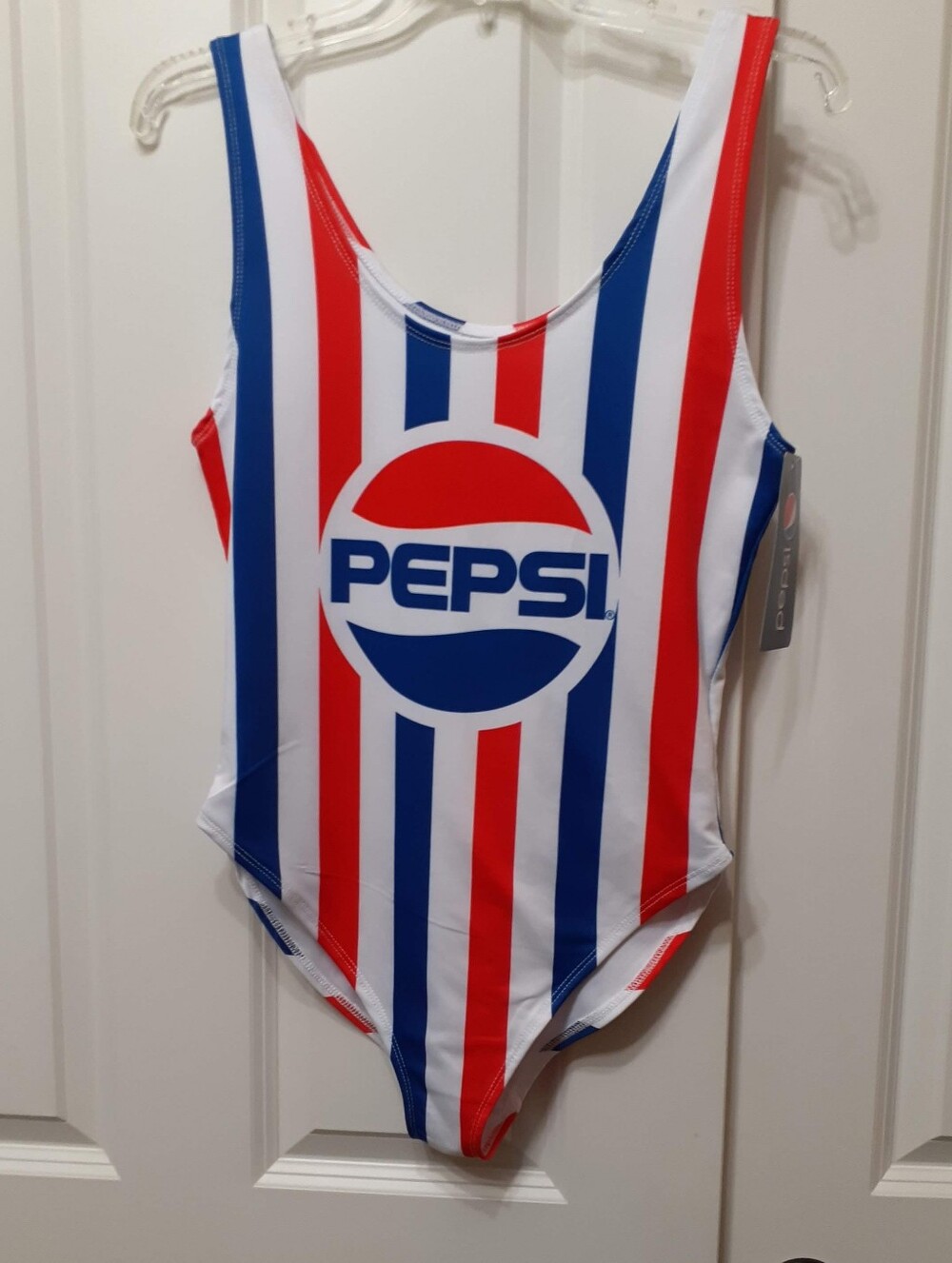 Pepsi Red White Blue Stripe One-Piece Tank Bodysuit L New!